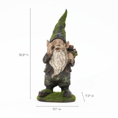 Whimsical Green and Brown Resin Garden Gnome Statue
