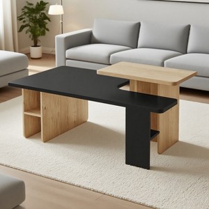 KWPZQEB Nesting Coffee Tables Set of 2, Rectangle Coffee Table with Storage Shelf, Wood Finish Coffee Table Set for Living Room, Small Space - 1 of 4