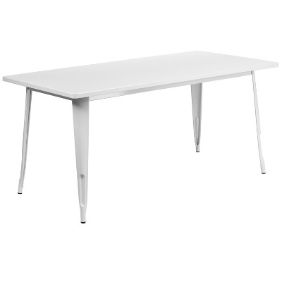 White Steel Rectangular Dining Table Set with 6 Stackable Chairs