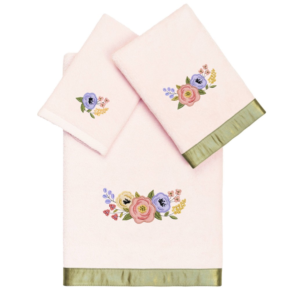 Photos - Towel 3pc Verano Design Embellished Assorted Bath  Set Blush - Linum Home T