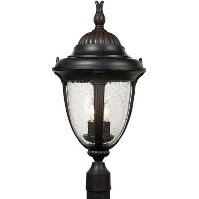 John Timberland Traditional Post Light Fixture Bronze 24 1/2" Clear Seedy Glass Lantern for Exterior Garden Yard Patio Driveway