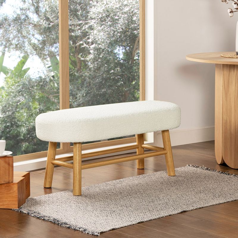 Fuji 42" Upholstered Bedroom Accent Bench with Natural Wood Legs, Ivory White Boucle, 3 of 8