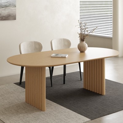 Wooakway 30"H Oval Wood Dining Table Kitchen Table Conference Table with Double Pedestal