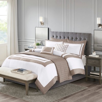 8Pcs Comforter Set, Lightweight Solid Bedding Set, Microfiber Bed Comforter