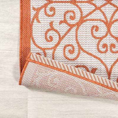 Boho-Chic Cream/Orange Filigree Spanish-Inspired Indoor/Outdoor Rug