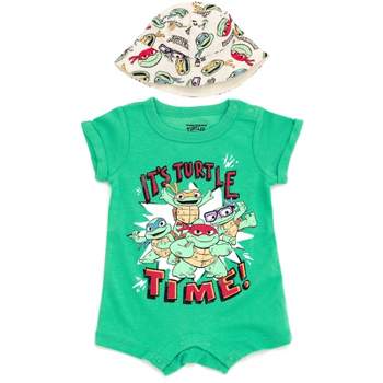Teenage Mutant Ninja Turtles Donatello Raphael Leonardo Baby Romper and Bucket Sun Hat Newborn to Toddler