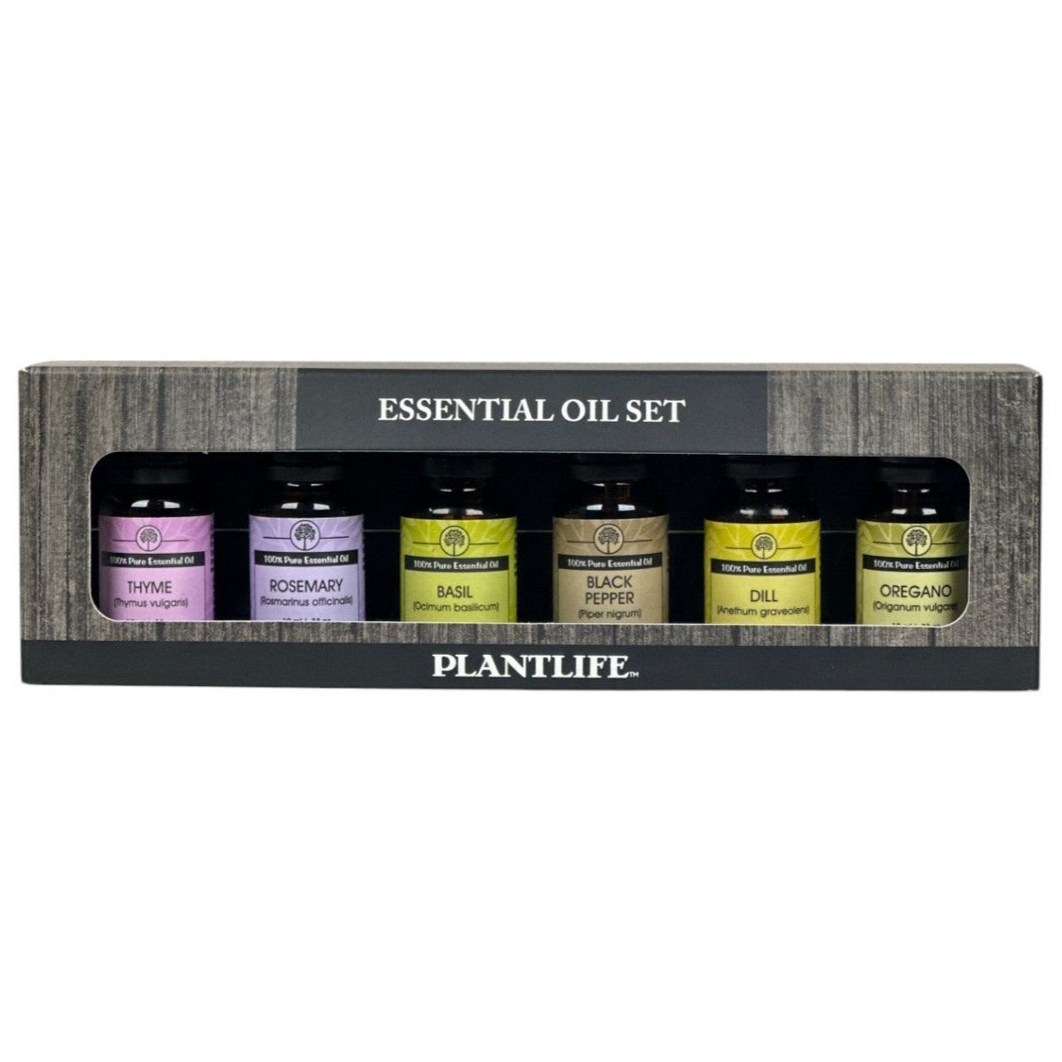 Plantlife Herb Sampler Set 6-Pack (Thyme, Rosemary, Basil, Black Pepper, Dill, Oregano) Aromatherapy Essential Oils – No Additives, 10 ml