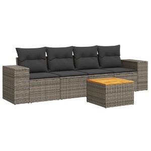 vidaXL Patio Sofa Set with Cushions Outdoor Furniture 5 Piece Poly Rattan - Gray - 1 of 4