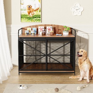 Lyngins Large Dog Crate Furniture, Sliding Barn Door with Lock, Farmhouse Wooden Dog Kennel Indoor End Table, Decorative Pet House for Large Dogs - 1 of 4