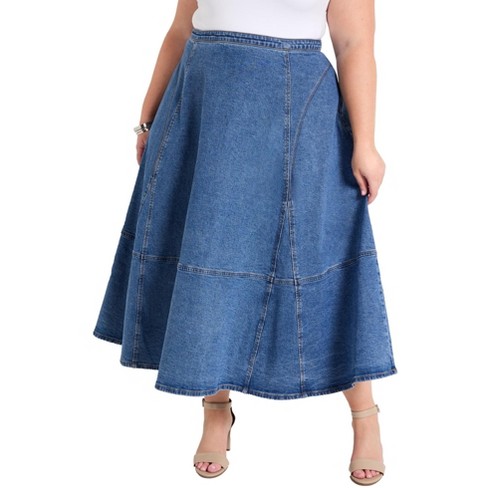 June Vie By Roaman s Women s Plus Size Fit and flare Denim Midi Skirt Target