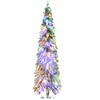 YOOCOZZ Christmas Decor-6ft Prelit Pencil Artificial Xmas Tree with 407 Snow Flocked Branches, 250 Warm White & Colorful LED Lights, Downswept Shape - 2 of 4
