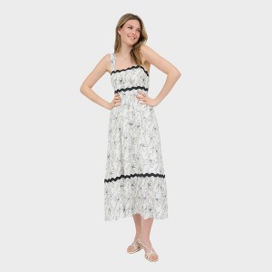 August Sky Women's Wavy Contrast Sleeveless Floral Midi Dress - 1 of 4