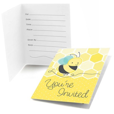 Big Dot of Happiness Honey Bee - Fill In Baby Shower or Birthday Party Invitations (8 count)