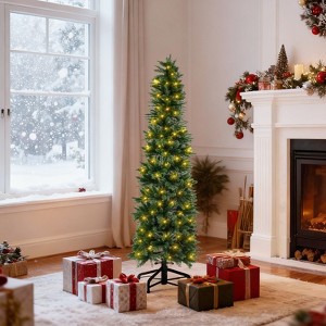 Mydepot Pre-Lit Pencil Christmas Tree, Green Artificial Spruce Slim Christmas Trees - 1 of 4