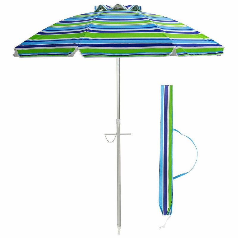 Costway 6.5FT Patio Beach Umbrella Sun Shade Tilt W/Carry Bag Turquoise, 2 of 11