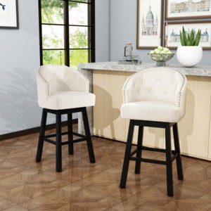 Bar Stool Set Of 2,Swivel Nailhead Trim And Button Tufted Living Room Chairs,Fabric Upholstered Rubberwood Legs Kitchen Chairs-Cuddlewood - 1 of 4