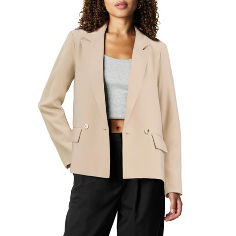 INSPIRE CHIC Women's Double Breasted Notched Lapel Long Sleeve Work Office Suit Jacket Blazer X-Large Beige