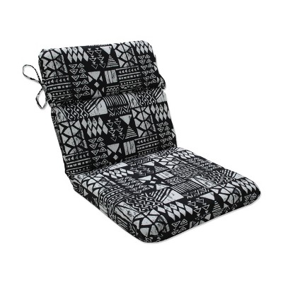 Outdoor/Indoor Rounded Chair Pad Geo Block Black - Pillow Perfect
