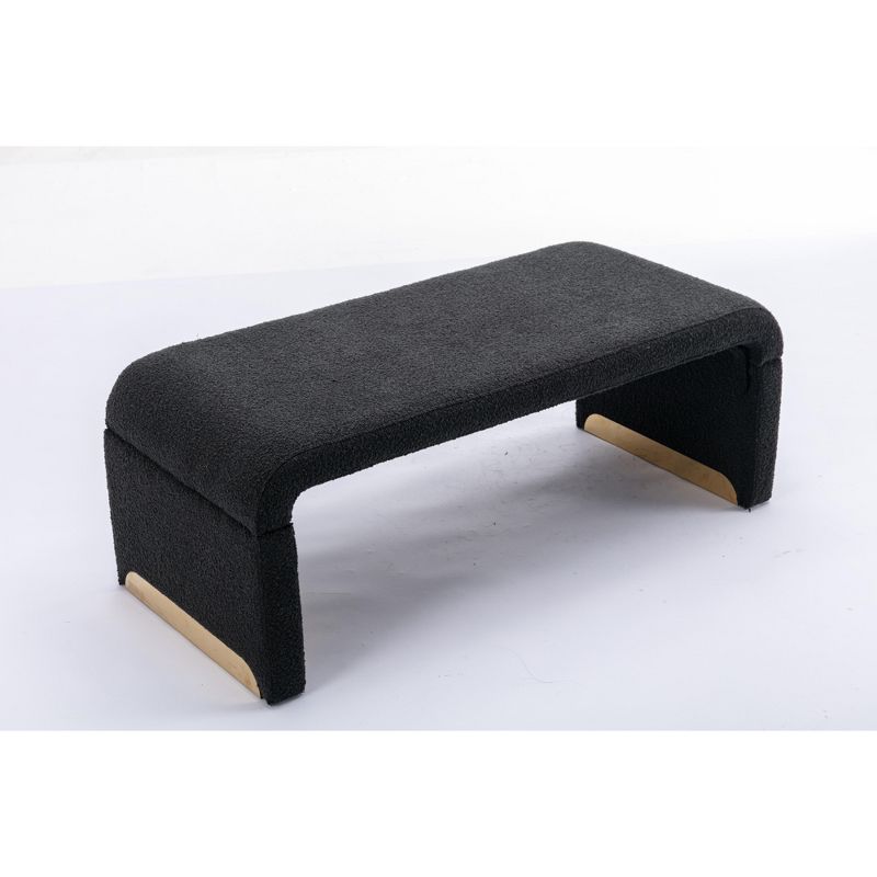Lily 43.31" Boucle Fabric Upholstered Waterfall Bench With Gold Metal Legs-Maison Boucle, 5 of 9