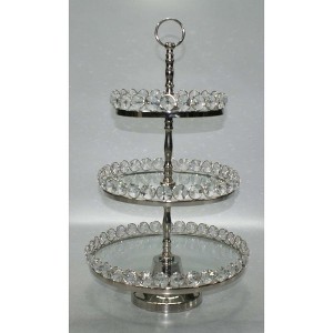 Jiallo  3 Tier Glass/Nickel Plated Stand Detachable Crystal Border H:20" (Plates 8/10/12") - 1 of 1