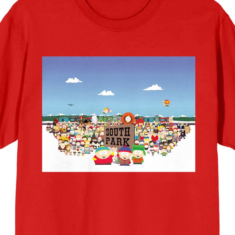 South Park Group Key Art Crew Neck Short Sleeve Red Unisex Adult T-shirt, 2 of 4