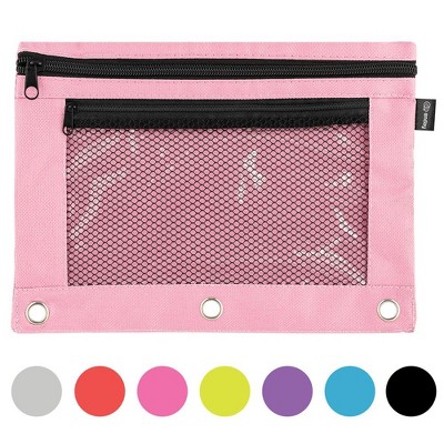 Enday Double Zipper Pencil Pouch, Pink