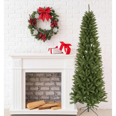 Slim Green Pine 90" Artificial Christmas Tree with Metal Stand