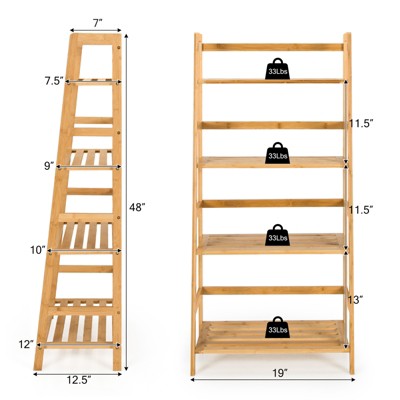Natural Bamboo 4-Tier Ladder Bookshelf and Plant Stand