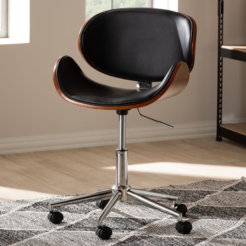 Ambrosio Faux Leather Upholstered Chrome Finished Metal Adjustable Office Chair Black - BaxtonStudio, 5 of 12