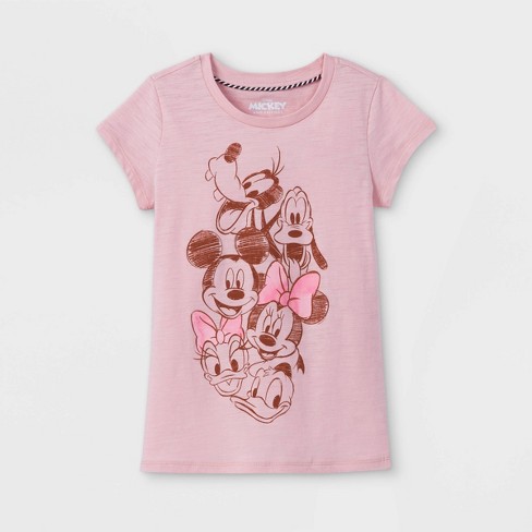 Girl's Disney Mickey Mouse Peace Sign T-shirt - Light Pink - Medium : Target