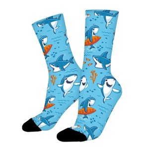 Playful Shark Women Printed Crew Socks Funny Funky Socks Soft Polyester Novelty Gifts for Artists Men - 1 of 1