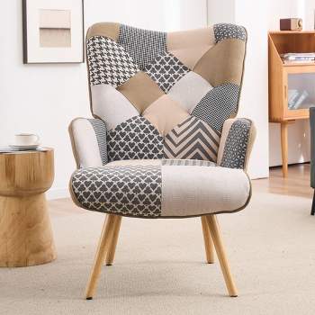 FERPIT Upholstered Wingback Accent Chair & Rocking Chair with Rubberwood Legs & Rockers