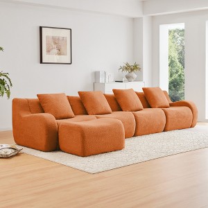 148" L-Shaped Sectional Sofas¨C Teddy Fabric, No Assembly Required Curved Armrest Anti-Slip Base - 1 of 4