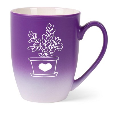 Elanze Designs Botanical Succulent Nature Coffee Cup Mug 12 Ounce Ceramic With Ombre Gradient Elegant Minimalist Jade Plant Silhouette Purple and
