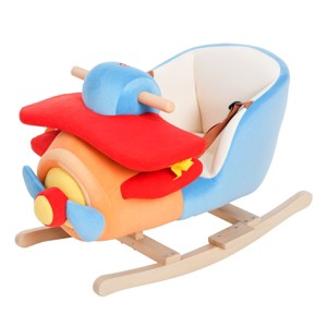 TopComfy Baby Bouncers and Rockers Kids Wooden Plush Ride-On Plane Rocking Chair Toy Sturdy Wooden Base Soft for Kids, Red, 24.03"*13"*17.73" - 1 of 4