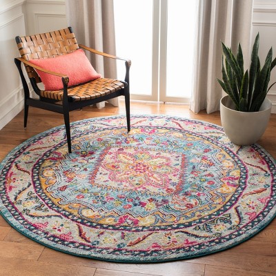 Phoenix Round Blue Medallion Stain-Resistant Synthetic Rug