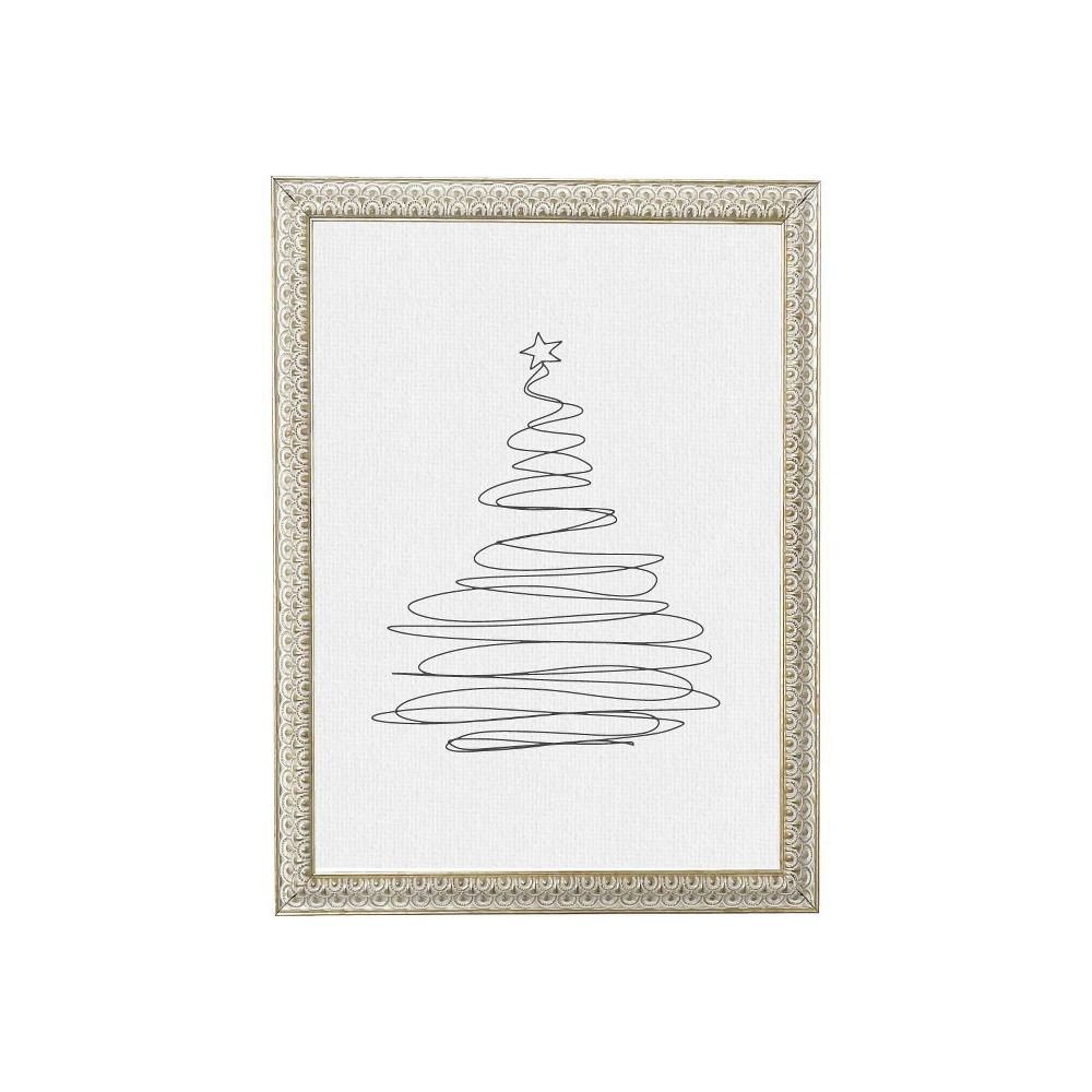 Photos - Wallpaper 8" x 10"Christmas Tree Outline White Gold Frame Wall Canvas - Petal Lane