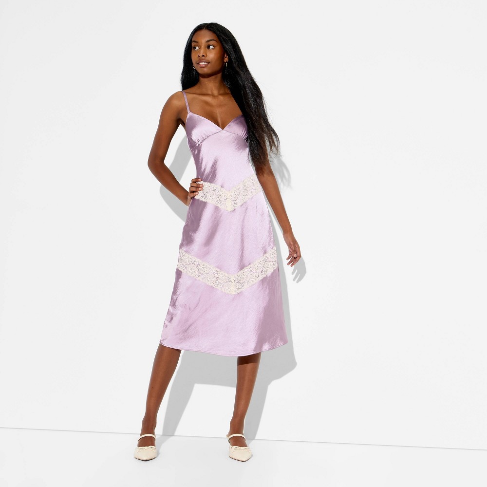 Women's Lace Satin Midi Dress - Wild Fable™ Light Purple XL
