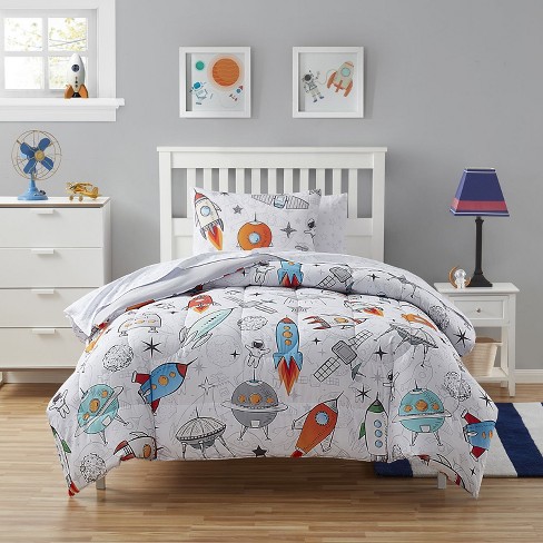 Kids Bedding Set Bed in a Bag for Boys and Girls Toddlers Printed Sheet Set and Comforter Twin Floating in Space