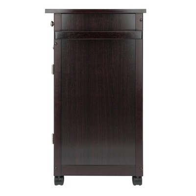 Transitional Espresso Wood Kitchen Cart with Storage and Towel Bar