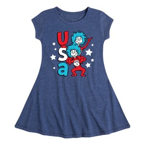 Girls' - Dr. Seuss - USA Things Fit & Flair Cap Sleeve Dress - 1 of 3