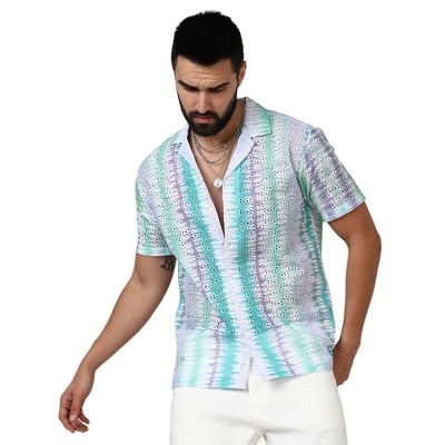 Campus Sutra Men Men's Sea Green & Lavender Horizontal Tie-Dye Shirt