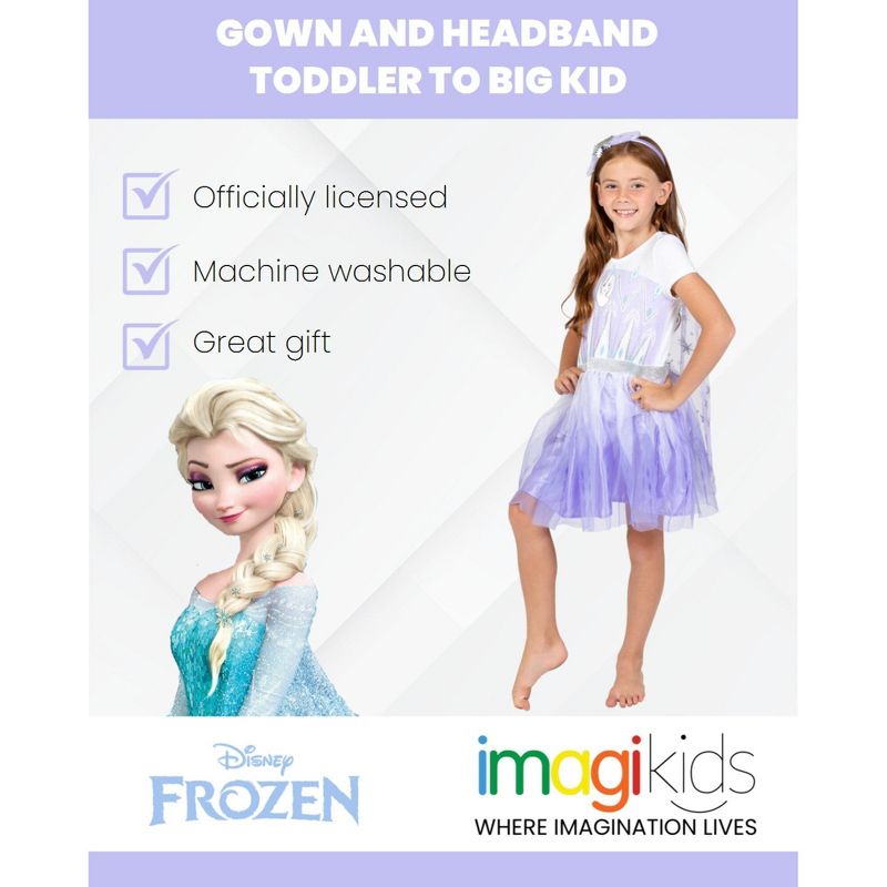 Disney Frozen Elsa Girls Cosplay Costume Gown and Headband Toddler to Big Kid , 2 of 10