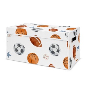 Sweet Jojo Designs Boy Fabric Storage Toy Bin Watercolor Sports Theme Blue Brown and Orange - 1 of 4