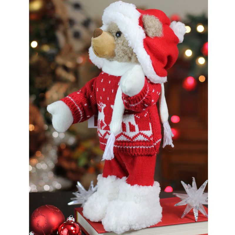 Northlight 14" White and Red Winter Boy Bear in Deer Sweater Christmas Figure Decoration, 3 of 7
