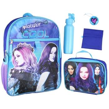 Disney Descendants Wickedly Cool 16" Backpack Lunch Tote Water Bottle 5 Pc Set Purple