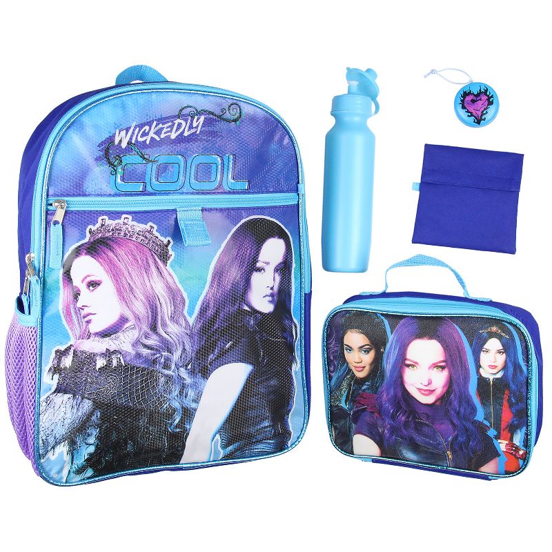 Disney Descendants Wickedly Cool 16" Backpack Lunch Tote Water Bottle 5 Pc Set Purple, 1 of 8