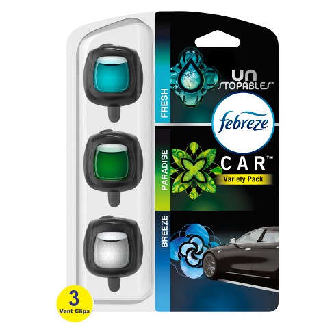 Febreze Car Vent Clip Air Freshener Unstopables Scents 3pk