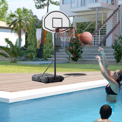 Adjustable Height Black Portable Poolside Basketball Hoop with Polypropylene Backboard