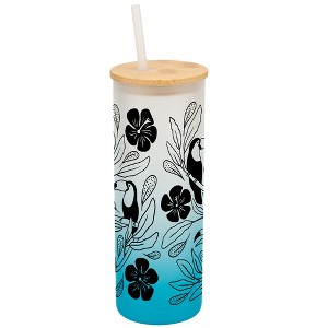 Elanze Designs Tropical Tucan Bird Flower Garden Wrap-Around Design 25 Ounce Frosted Gradient Glass On-The-Go Coffee Travel Skinny Tumbler Mug Cup, - 1 of 1